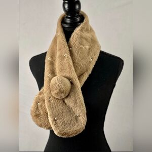 Jennifer & Company Faux Fur Pull Through Scarf With Pearlescent Accent Beads